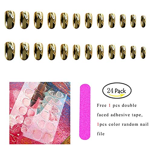 Barode 24pcs unhas falsas brilhantes punk de ouro com capa completa acrílica Glitter False Unhe