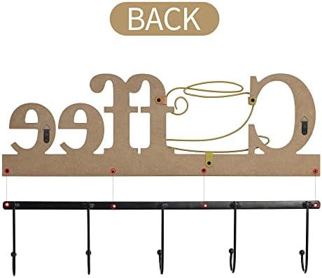 Zonecytd Coffee Sign com ganchos Rustic Farmhouse Coffee Caneca Rack Montada na parede, pendurado Kitch Tea Coffee Charer Organizer Display Shelf Bar Decor, 17 x 9 cor de madeira