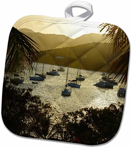 3d Rose Caribbean-BVI-Marina Cay. Catamaranos e veleiros ao pôr do sol. Porta -maconha, 8 x 8