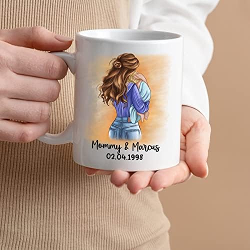 Caneca personalizada de mãe e filho, presente de mãe personalizada com nomes e data, mãe e menino crescendo canecas de café, o amor
