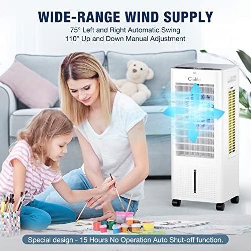 Cooler de ar evaporativo portátil do Grelife, refrigerador de ar de oscilação de 3 em 1 com ventilador e umidificador,