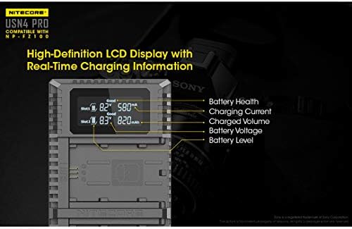 Nitecore USN4 Pro Digital QuickCharge 2.0 carregador de bateria USB compatível com baterias Sony NP-FZ100 e Lumentac