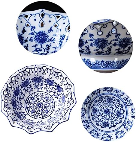 Tigela de frutas de fruta que serve prato de porcelana azul e branca tigela de porcelana com pé para sala de estar de jantar vivo, 24cm