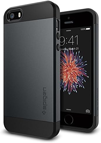 Armadura Spigen Slim projetada para iPhone 5S Case / Projetado para IPhone SE / Projetado para iPhone5 - Metal Slate