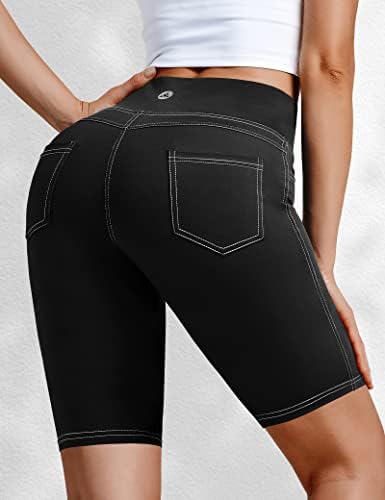 Vooveeya 5 /8 Shorts de bicicleta de ioga de cintura alta com bolsos para mulheres - Buttlet Lifting Workout Spandex