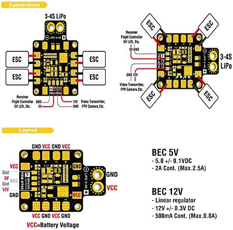 Csyanxing Dual BEC 3S-4S LIPO PDB XT-60 PCB Placa com indicadores de energia LED para FPV