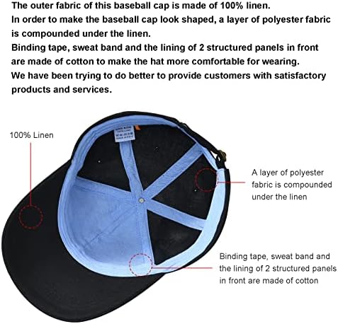 Botvela Linen Baseball Cap for Men Breathable Summer Dad Hat Hat