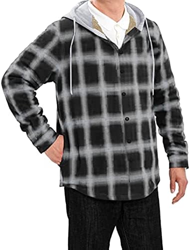 Camisa xadrez de algodão masculino lã de flanela forrada camisas de flanela sherpa botões de botão com capuz de cordão para homens