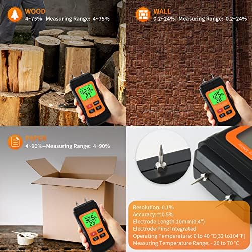 Medidor de umidade de madeira Hilosta, detector de umidade digital, detector de vazamento de água do tipo pino, detector