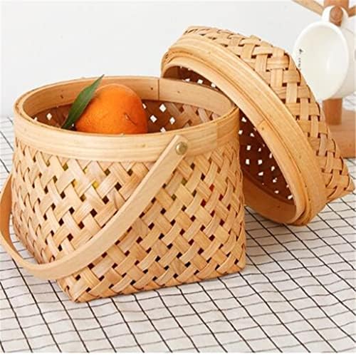 Hjkogh 2pcs/cesta de tecido com tampa de piquenique de fruta pão de pão de ovo de vime de vime de legumes portátil