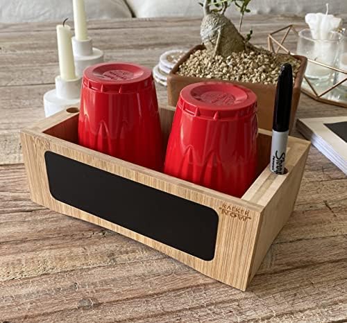 RAEKERNOW Organic Bamboo Double Solo Cup Solder com slot de marcador, quadro -negro e galo para xícaras descartáveis, organizador