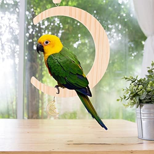 IPETBOOM 2PCS pássaro balanço brinquedo lua em forma de pássaro poleiro de madeira papagaio gaiola hammock balanço de pássaro de madeira bate cockatiel cockatiels mastigando picando rasgar escalada