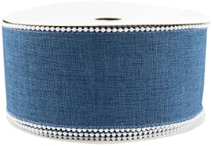 Fita de jeans dindosal Fita Faux Burlap jeans azul com fio com fita com fio de pérolas para casamento, embrulho de