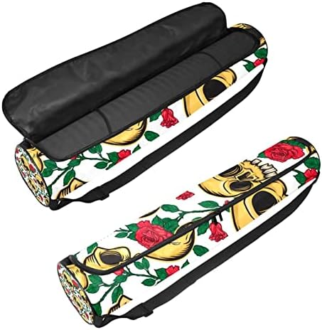 Ratgdn Yoga Mat Bag, Skulls e Roses Exercício de ioga transportadora de tapete de ioga full-zip