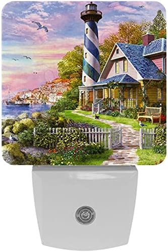 Lorvies Lighthouse Painting Plug in LED Night Light Auto Sensor Anot