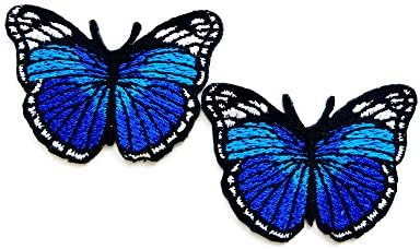 O conjunto de 2 minúsculos. Mini Pretty Butterfly Butterfly Blue Color Beautiful colorido Patch de desenho animado Costura em ferro em remendo para mochilas Jeans Roupas etc.