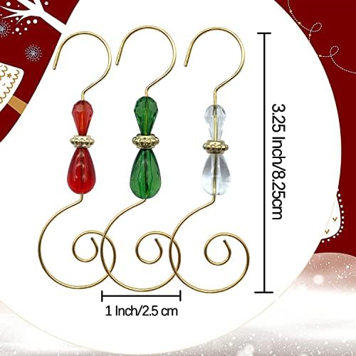 Ganchos de ornamentos de Natal - ganchos de arame dourado, ganchos de jóias de acrílico com ganchos de ornamento de