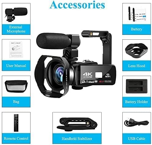 Câmera de vídeo 4K EBETSU 48MP 18X HD Camera de vídeo WiFi IR Night Vision Video Camera para Câmera de Vlogging de Vlogging do YouTube 3.0inch HD com microfone externo, estabilizador e controle remoto