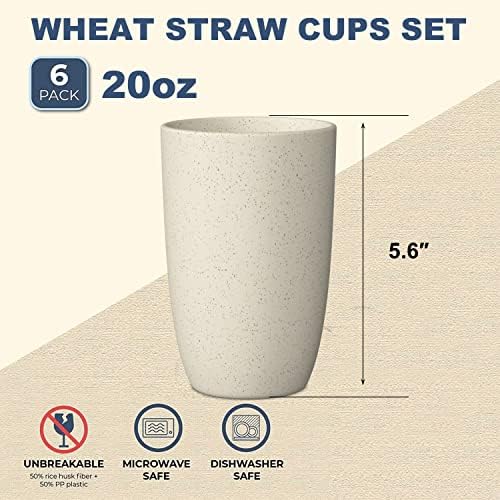 Wrova Wheat Straw Cups 6 PCs Boa alternativa às xícaras de plástico reutilizáveis ​​20 onças de copo de bebida inquebrável
