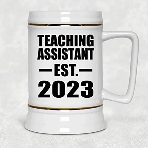 Projeta o assistente de ensino estabelecido est. 2023, caneca de 22oz de caneca de caneca de cerâmica de cerveja com alça