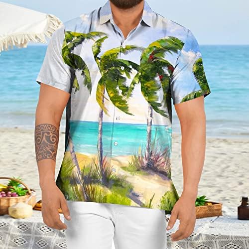 BEUU 2022 NOVAS camisas havaianas masculinas, Button de manga curta de verão para cima Tops Tropical Floral Print Relaxed Fit Beach