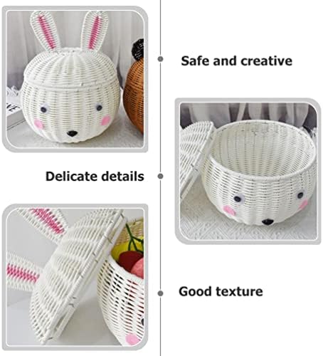 Recipiente de cesta de pão de vime de vime com tampa de páscoa coelhinho ovo cesto de doce cesta de coelho decorativo lixeira