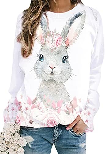 Yming Womens Bunny Bunny Tripção Tripulante de Crepeira Longa Pullovers de Manga Longa Camisa de Padrão de Coelho Engraçado