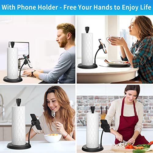 Porta -toalhas de papel preto bancada com suporte de telefone para fácil lascar uma mão de cozinha de cozinha de
