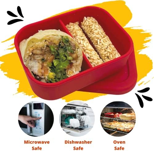 FSE Silicone Bento Box Lunch Recectioner, 2 compartimentos, sem BPA, resistente a vazamentos, lava-louças e seguro de microondas, perfeito para trabalho, escola, viagens e preparação para refeições,