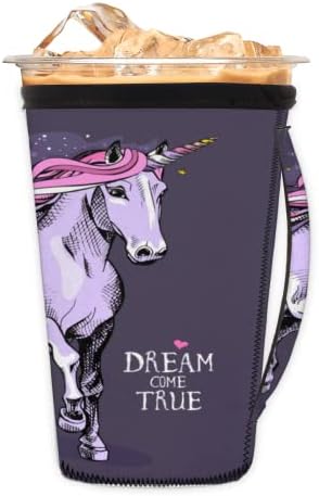 Manga de café gelada reutilizável de cavalos unicórnio com manga de xícara de neoprene para refrigerante, café com leite,