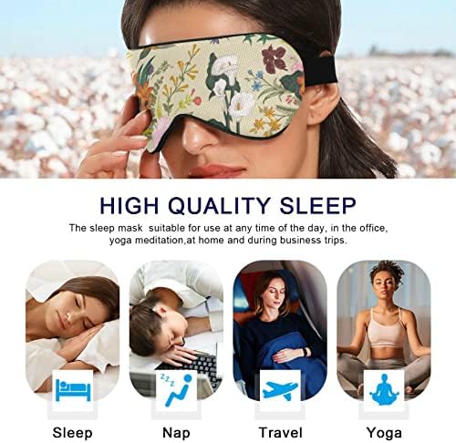 Padrão floral vintage Máscara de olhos adormecidos respiráveis, capa de sono de olho fresco para descanso de verão, linha de venda com contornos elásticos para mulheres e homens viagens