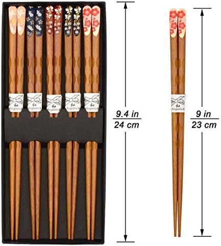 Pauzinhos omytea reutilizáveis ​​- pauzinhos de madeira japoneses 5 pares conjuntos de presentes, 9 polegadas/23cm, para sushi, ramen, macarrão, arroz, acampamento, viagem