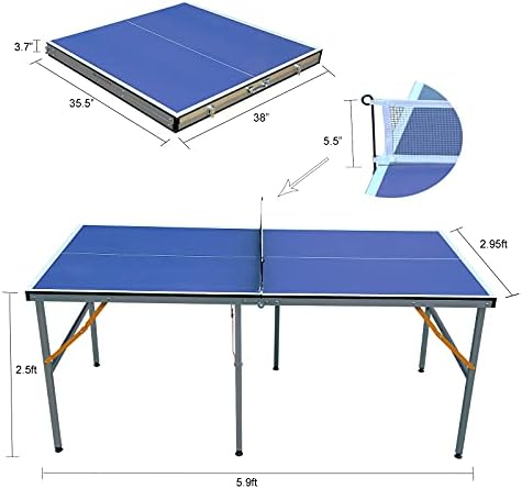 Tabela de tênis de mesa médio de 6 pés de 6 pés de tamanho médio, mesa de pingue-pongue portátil dobrável conjunto com rede,