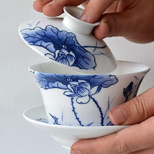 EMERS PORCELAIN GAIWAN 9oz de xícara de chá de xadrez branco Treureen Treureen Salão chinês Tow