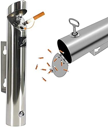 NYKCPJMW Receptáculo de cigarro ao ar livre montado na parede, cilindro externo de cinzas montado na parede, receptáculo de cigarro de aço inoxidável montado na parede, unidade de descarte de cigarro, unidade de descarte de cigarro