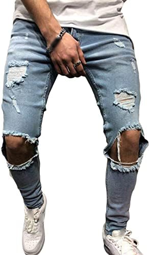 Jeans rasgados magros para homens angustiados destruídos Slim Fit calças jeans Biker Hip Hop Jean Troushers com buracos
