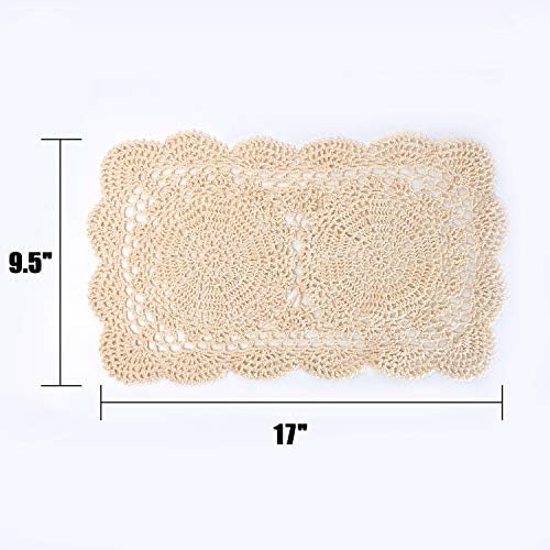 Auear, 2 PCs Crochet Cotton Lace Placemats Doilies retângulo de bênado bege dezias artesanais para cômodas e mesas finais, 17 * 9,5 polegadas