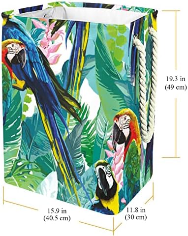 Plantas tropicais de papagaios pintados cesto de pano de roupa cesto embutido com suportes destacáveis ​​cesta de lavanderia