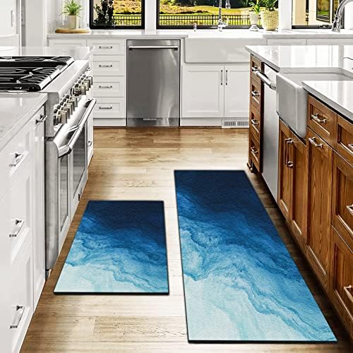 Chiinvent Blue Sea onda de tapetes de cozinha para piso abstrato abstrato artístico tapete de cozinha conjuntos de tapete de cozinha