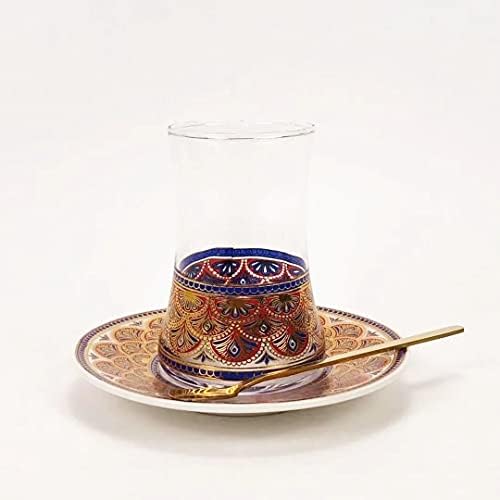 Dodouna Home Turkish Creative Flower Tea Glass Coffee Cup e Pires Conjunto 400 ml