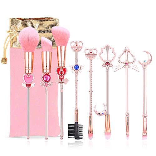 8 PCs Brush de maquiagem Kawaii com bolsa rosa fofa, Cardcaptor Sakura Cosmetic Makeup Ferramentas e kits para uso diário e presente de dia/Dia de Ação de Graças/Ação de Graças - B - B - b