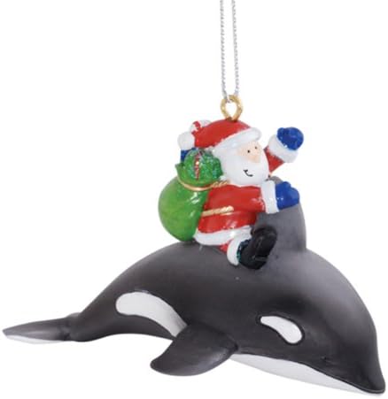Cape Shore Papai Noel Riding Orca Whale entregando presentes Ornamento de Natal