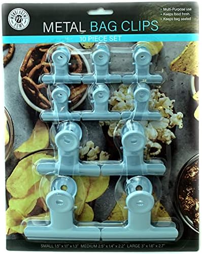 10 pacote de clipes de bolsa grande - tamanhos de tamanhos variados clipes de alimentos metal selo pesado garra lt azul