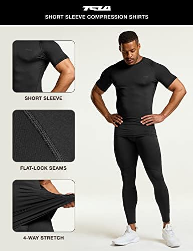 TSLA 1 ou 3 Pack Men UPF 50+ Quick Dry Short Slave Compression Camisetas, camisa de treino atlético, guarda de erupção cutânea esportiva aquática