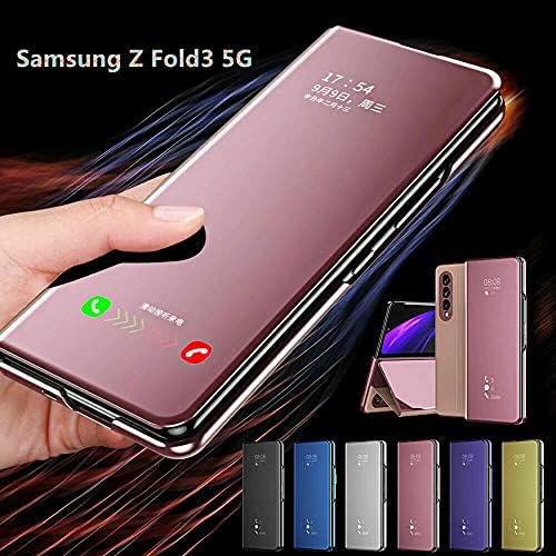 Compatível com Samsung Galaxy Z Fold3 5G, capa de capa leve para Samsung Galaxy Z Fold 3 Tampa, capa de telefone de maquiagem espelho de maquiagem