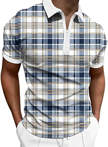 HDDK Camisas de pólo de verão para homens, 2022 Novos tops de golfe com zíper masculino de zíper de manga curta estampa de listra de