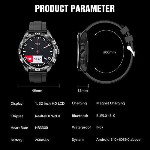 Lefitus Smart Watches for Men, Bluetooth Chamadas/Texto Lembre/Voice Speaker Tracker de fitness com monitor de sono com frequência cardíaca, tela de toque de 1,32 '' HD, IP68 à prova d'água para Android iOS
