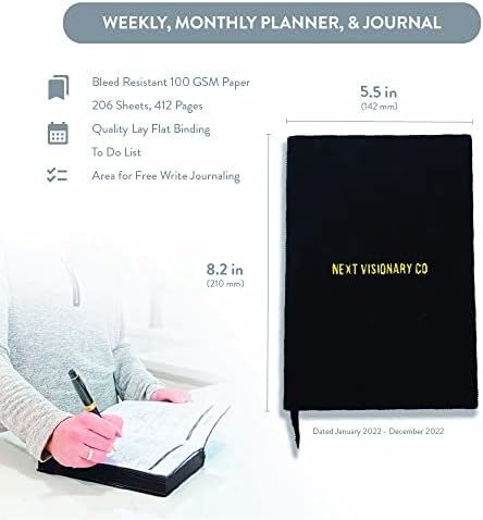 NextVisioneyCo. Planejador diário semanal 2022 - Agenda 2022 Planejador diário - Cover de camurça negra de empresário - 8.5x11 - Melhorando sua habilidade de gerenciamento de tempo - Aumente a produtividade - Gratitude Journal