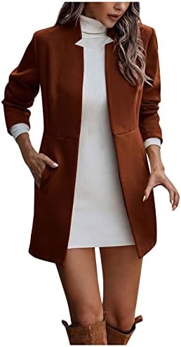 PrDeCexlu trabalho casual Tunic Casacos de manga longa para feminino Jaqueta de bolso de outono sólido
