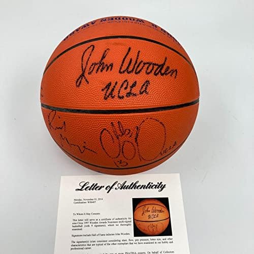 1997 Tim Duncan Rookie & John Wooden Award Winners Multi Signated Basketball PSA - Basquete universitário autografado